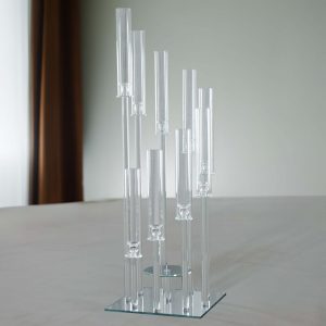 9-Arm Crystal Glass Cluster Candelabra Pedestal Stand 4ft - Square Hurricane Taper Candle Holder Table Centerpiece